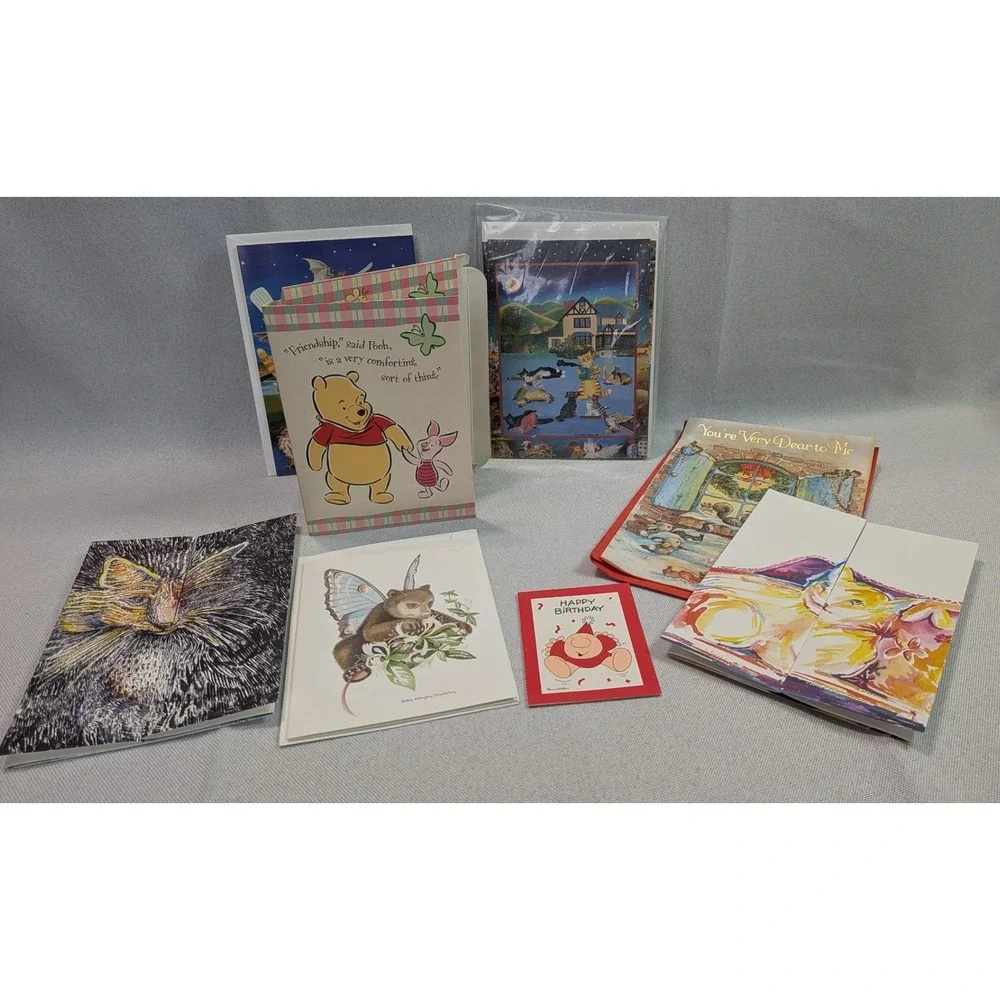 Mixed Greeting Cards Lot 8ct Multicolor Good Vintage Disney Cats Fairy Art